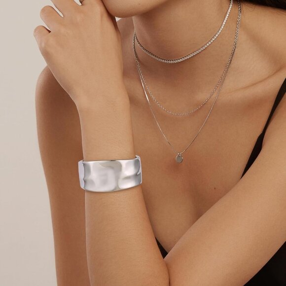 Chunky Gold Cuff Bracelet Brass Wide Hammered Open Hinge Jewelry Gift - Picture 2 of 6